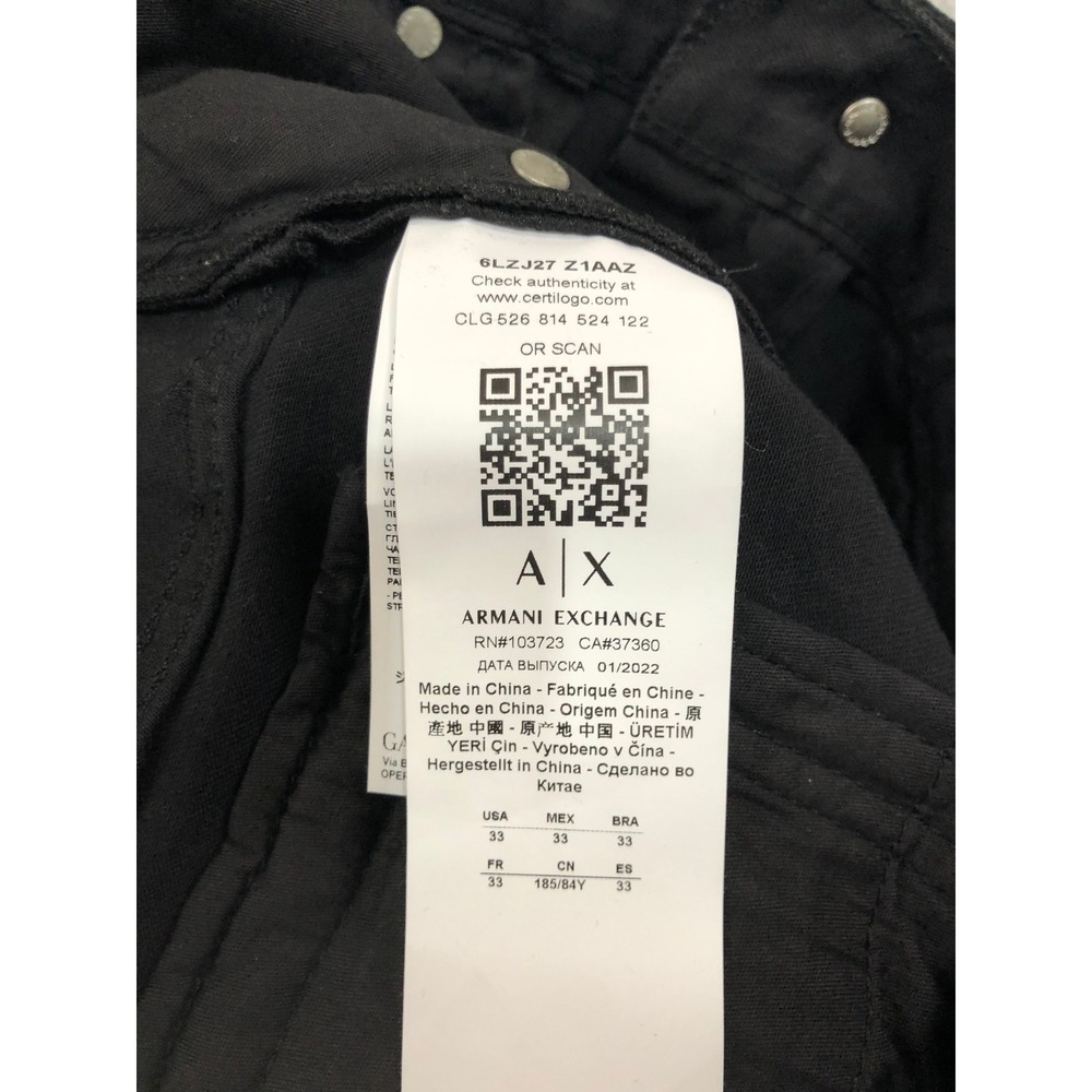 Armani Exchange Jeans Men 33x32 Black J27 Skinny Biker Distressed Moto Denim - Picture 6 of 12